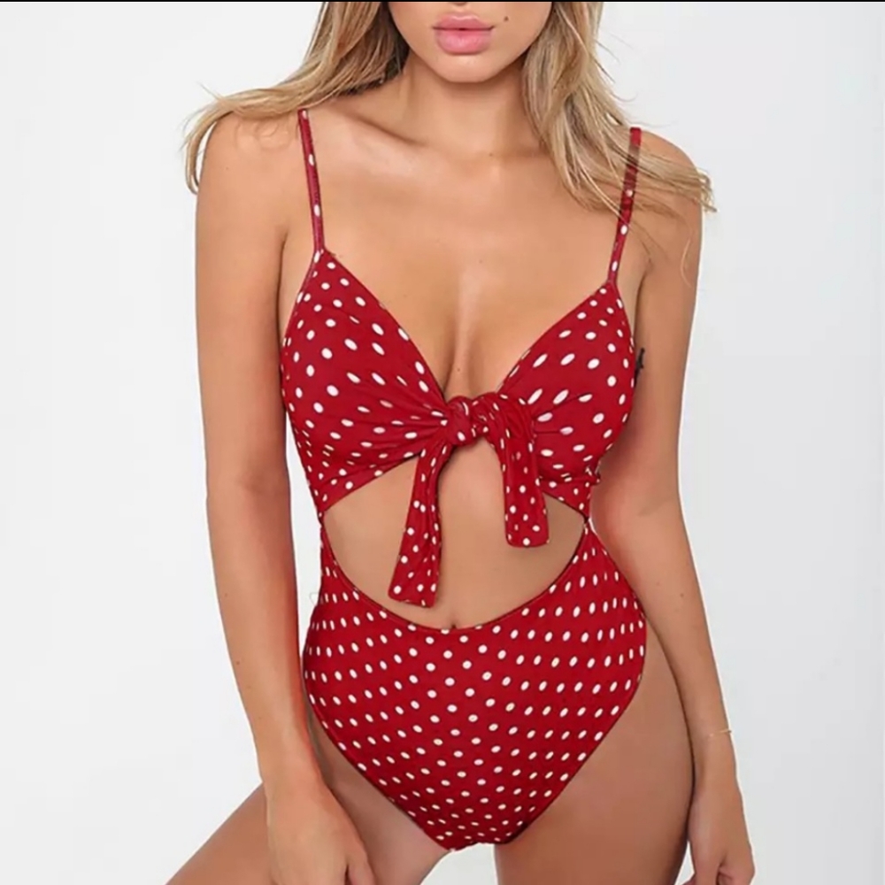 High Waist Red Pinup One Piece Swimsuit.